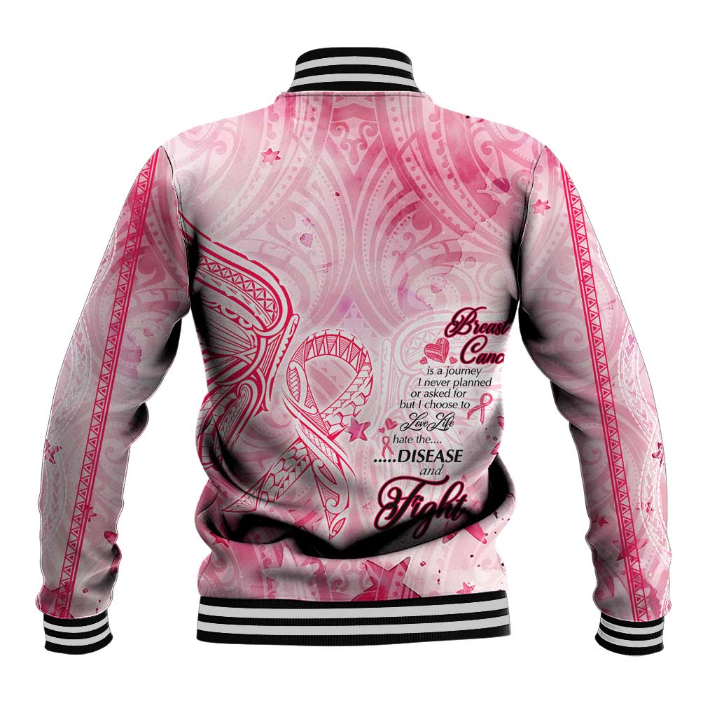 Breast Cancer Awareness Month Baseball Jacket Butterfly Polynesia Watercolor Pink