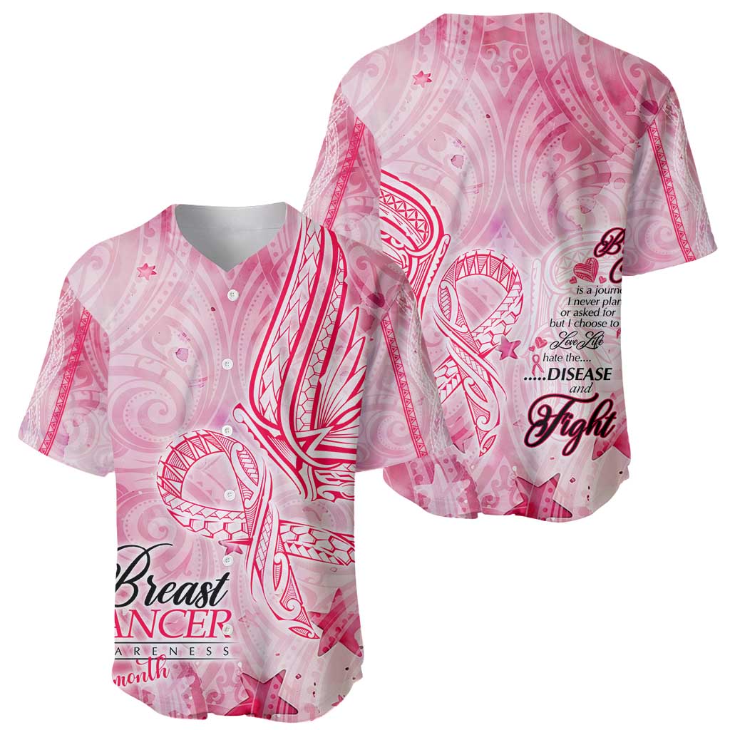 Breast Cancer Awareness Month Baseball Jersey Butterfly Polynesia Watercolor Pink
