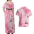 Breast Cancer Awareness Month Couples Matching Off Shoulder Maxi Dress and Hawaiian Shirt Butterfly Polynesia Watercolor Pink