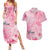 Breast Cancer Awareness Month Couples Matching Summer Maxi Dress and Hawaiian Shirt Butterfly Polynesia Watercolor Pink