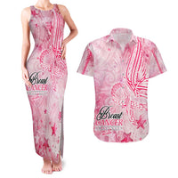 Breast Cancer Awareness Month Couples Matching Tank Maxi Dress and Hawaiian Shirt Butterfly Polynesia Watercolor Pink