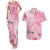 Breast Cancer Awareness Month Couples Matching Tank Maxi Dress and Hawaiian Shirt Butterfly Polynesia Watercolor Pink