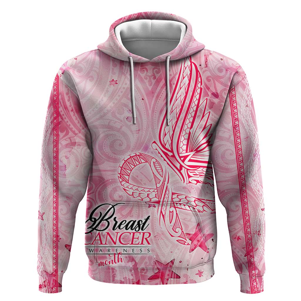 Breast Cancer Awareness Month Hoodie Butterfly Polynesia Watercolor Pink