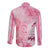 Breast Cancer Awareness Month Long Sleeve Button Shirt Butterfly Polynesia Watercolor Pink
