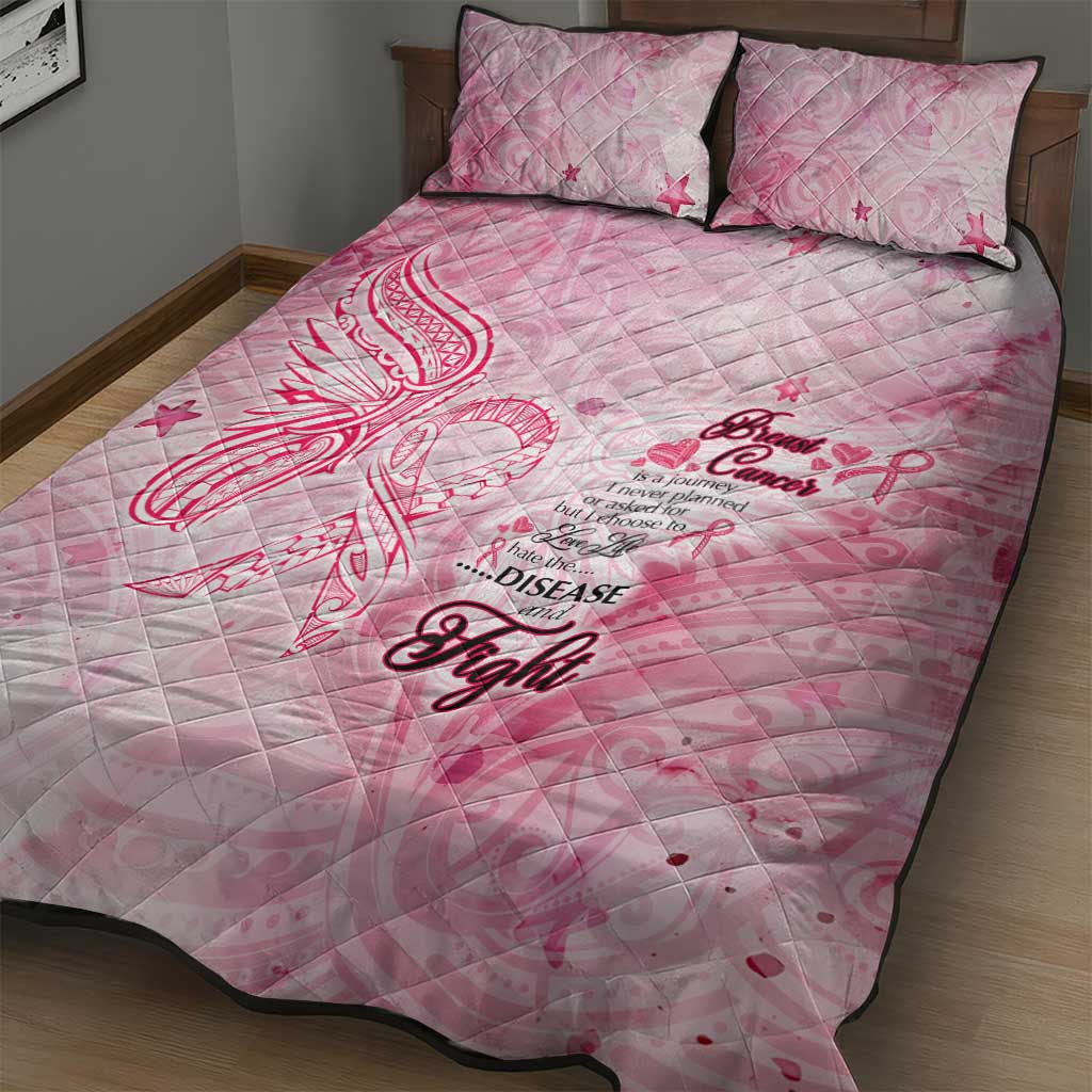 Breast Cancer Awareness Month Quilt Bed Set Butterfly Polynesia Watercolor Pink