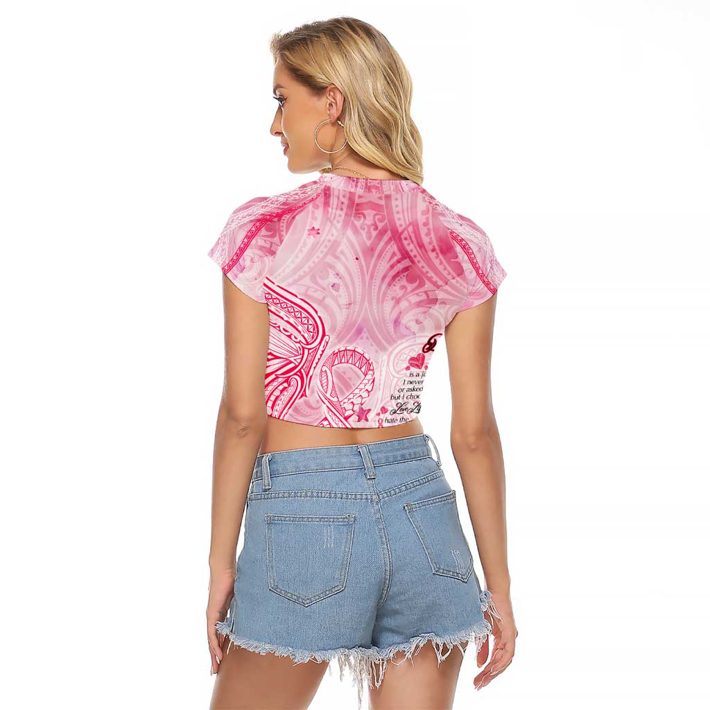 Breast Cancer Awareness Month Raglan Cropped T Shirt Butterfly Polynesia Watercolor Pink