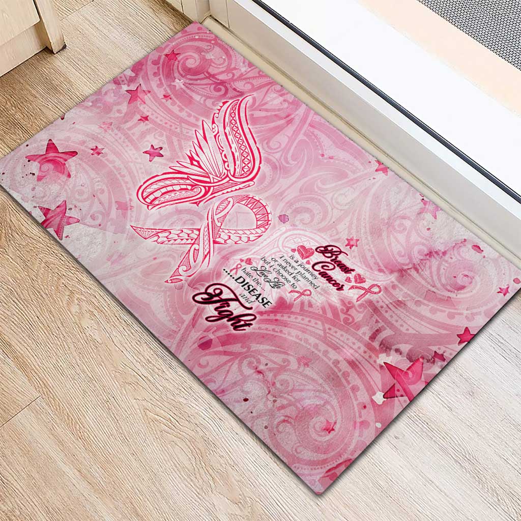 Breast Cancer Awareness Month Rubber Doormat Butterfly Polynesia Watercolor Pink