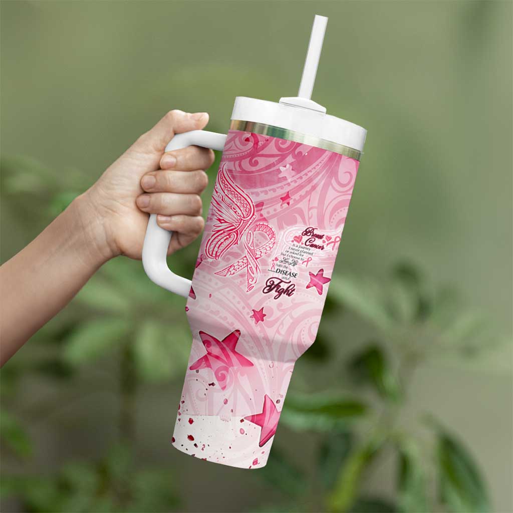 Breast Cancer Awareness Month Tumbler With Handle Butterfly Polynesia Watercolor Pink