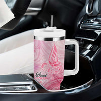 Breast Cancer Awareness Month Tumbler With Handle Butterfly Polynesia Watercolor Pink