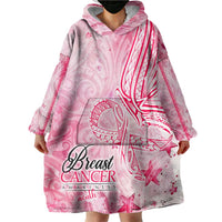 Breast Cancer Awareness Month Wearable Blanket Hoodie Butterfly Polynesia Watercolor Pink
