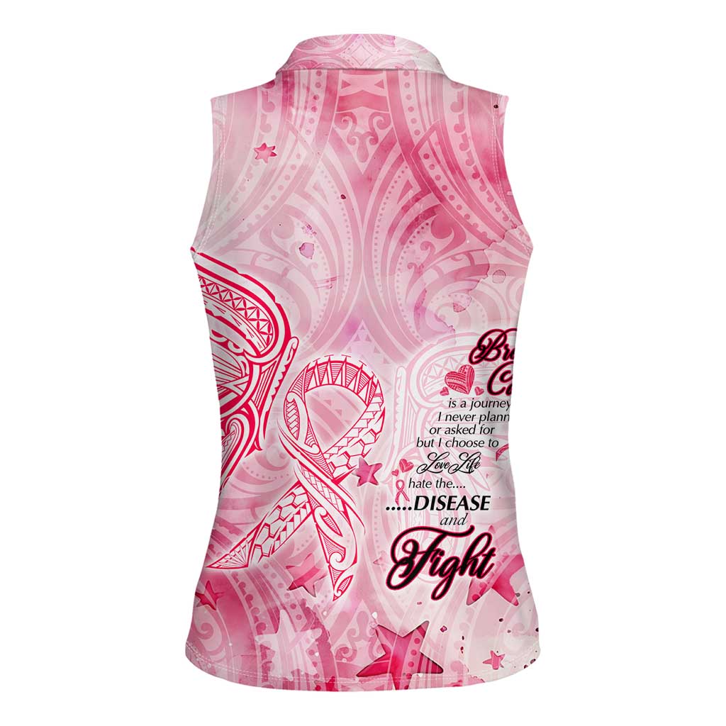 Breast Cancer Awareness Month Women Sleeveless Polo Shirt Butterfly Polynesia Watercolor Pink