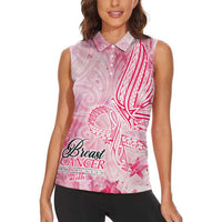 Breast Cancer Awareness Month Women Sleeveless Polo Shirt Butterfly Polynesia Watercolor Pink