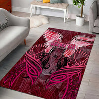 Breast Cancer Warrior Area Rug Angel Wings Polynesian Pattern