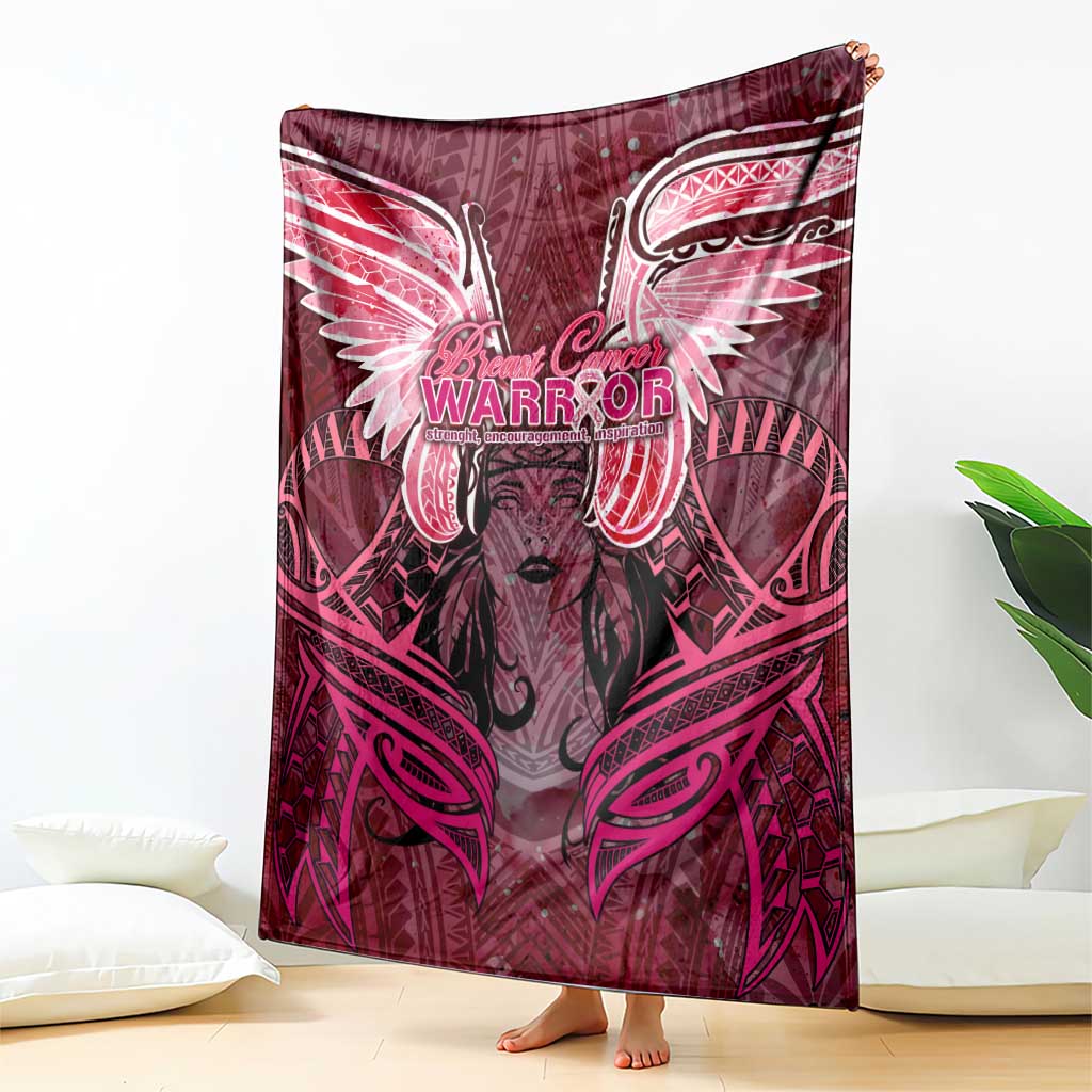 Breast Cancer Warrior Blanket Angel Wings Polynesian Pattern DT02 - Polynesian Pride