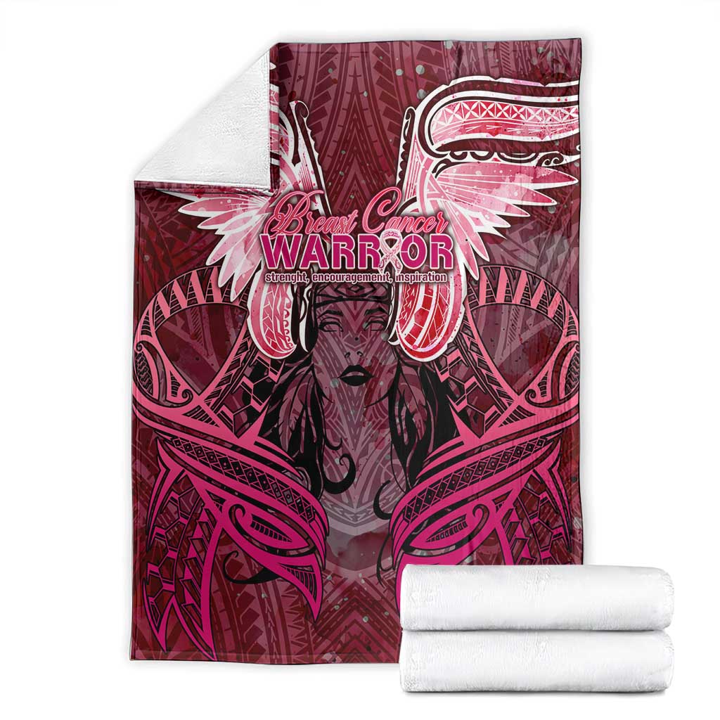 Breast Cancer Warrior Blanket Angel Wings Polynesian Pattern DT02 - Polynesian Pride