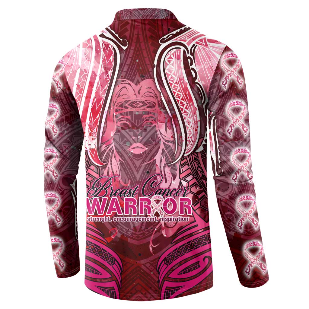 Breast Cancer Warrior Button Sweatshirt Angel Wings Polynesian Pattern