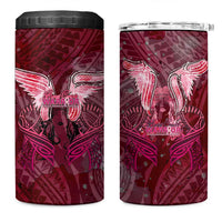 Breast Cancer Warrior 4 in 1 Can Cooler Tumbler Angel Wings Polynesian Pattern