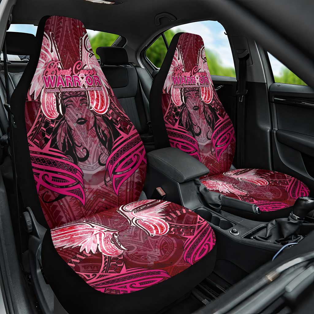 Breast Cancer Warrior Car Seat Cover Angel Wings Polynesian Pattern DT02 One Size Pink - Polynesian Pride