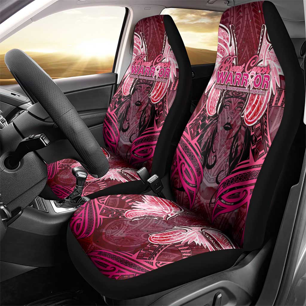 Breast Cancer Warrior Car Seat Cover Angel Wings Polynesian Pattern DT02 - Polynesian Pride