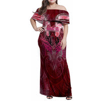 Breast Cancer Warrior Family Matching Off Shoulder Maxi Dress and Hawaiian Shirt Angel Wings Polynesian Pattern
