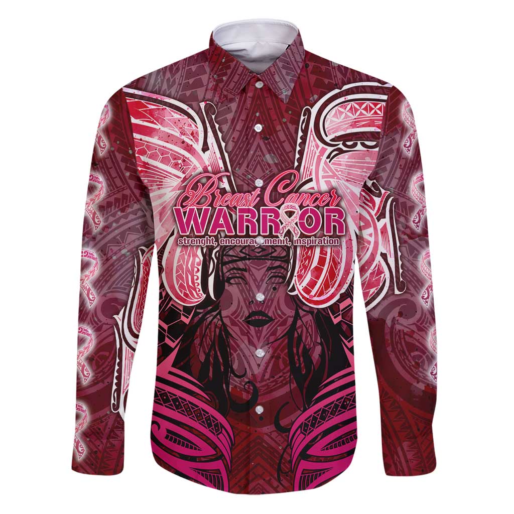 Breast Cancer Warrior Family Matching Puletasi and Hawaiian Shirt Angel Wings Polynesian Pattern