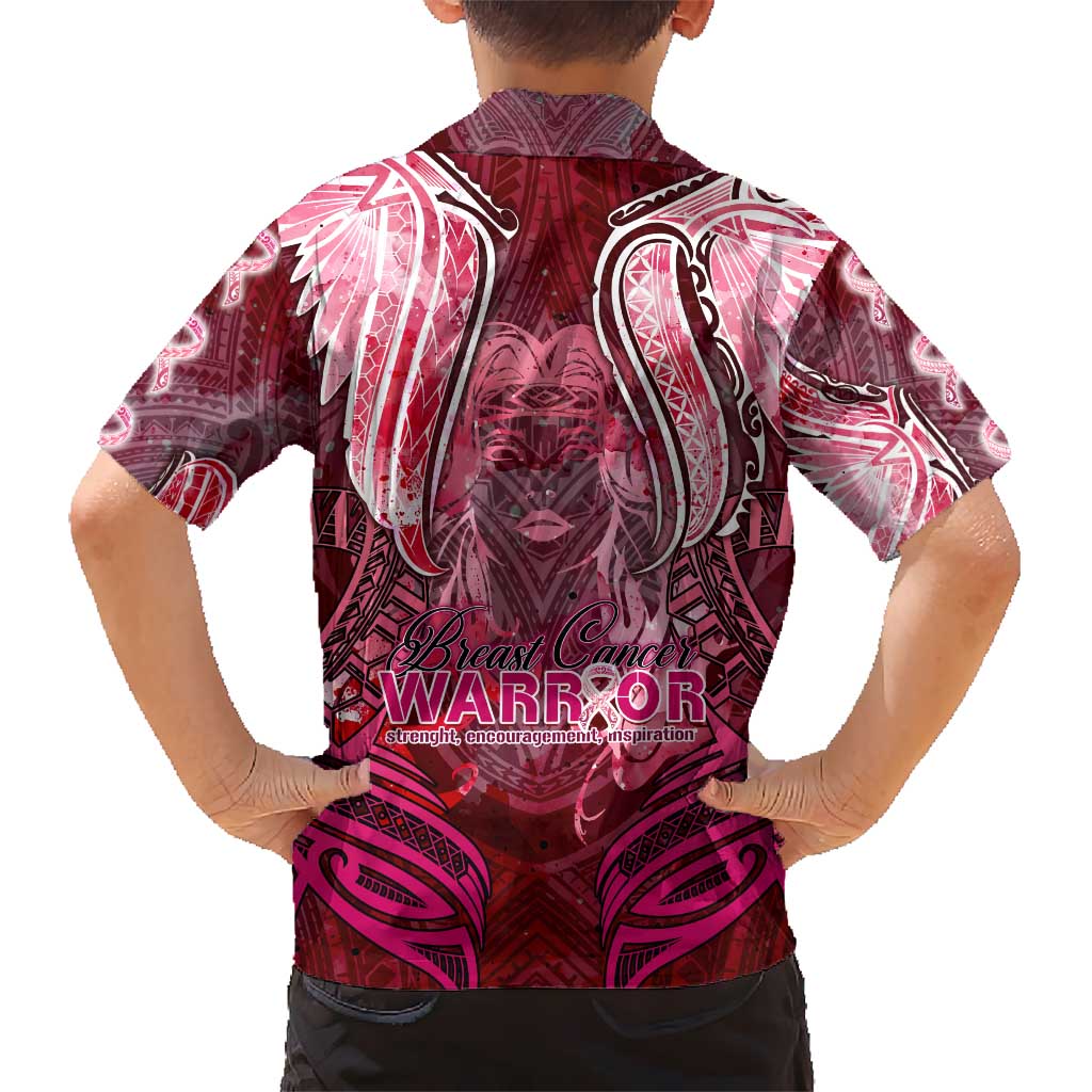 Breast Cancer Warrior Hawaiian Shirt Angel Wings Polynesian Pattern