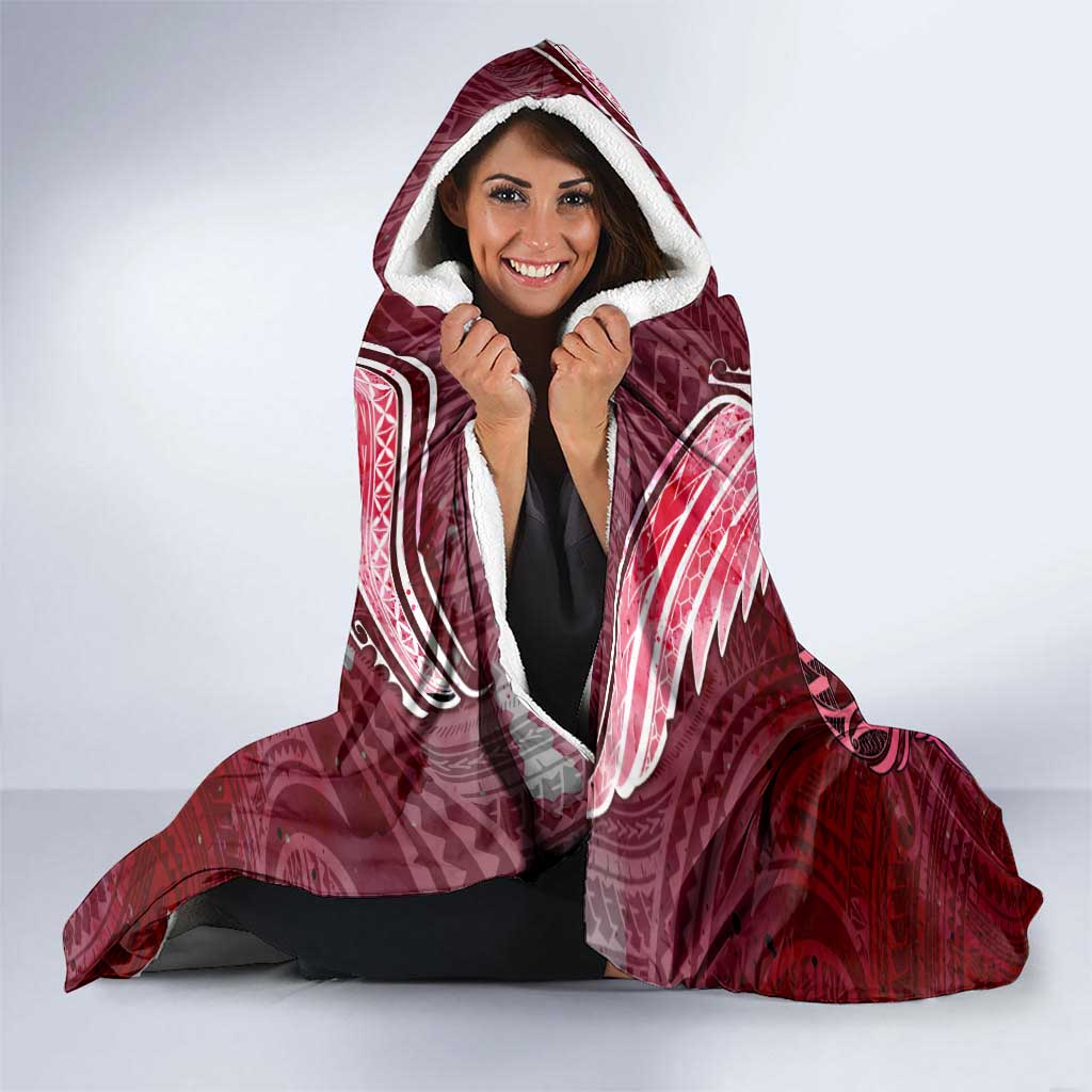 Breast Cancer Warrior Hooded Blanket Angel Wings Polynesian Pattern