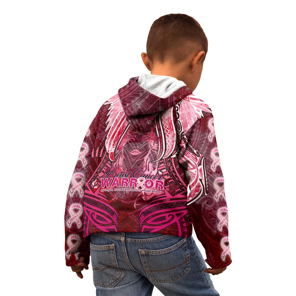 Breast Cancer Warrior Kid Hoodie Angel Wings Polynesian Pattern