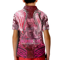 Breast Cancer Warrior Kid Polo Shirt Angel Wings Polynesian Pattern