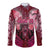 Breast Cancer Warrior Long Sleeve Button Shirt Angel Wings Polynesian Pattern
