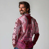 Breast Cancer Warrior Long Sleeve Polo Shirt Angel Wings Polynesian Pattern