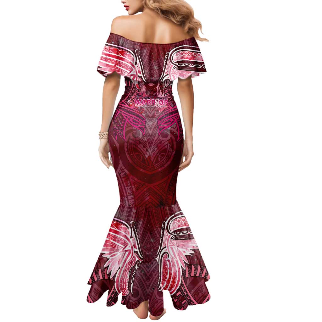 Breast Cancer Warrior Mermaid Dress Angel Wings Polynesian Pattern