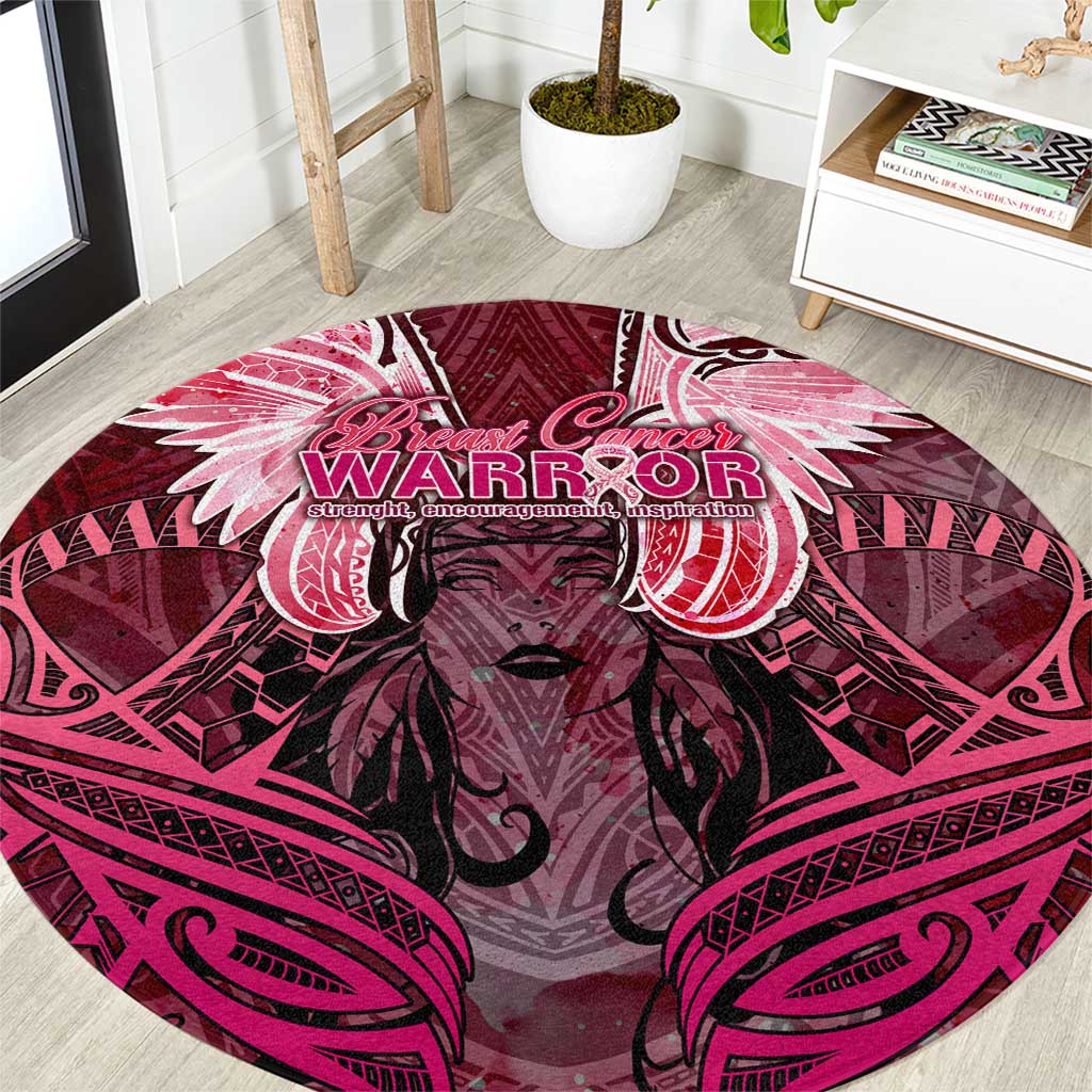 Breast Cancer Warrior Round Carpet Angel Wings Polynesian Pattern