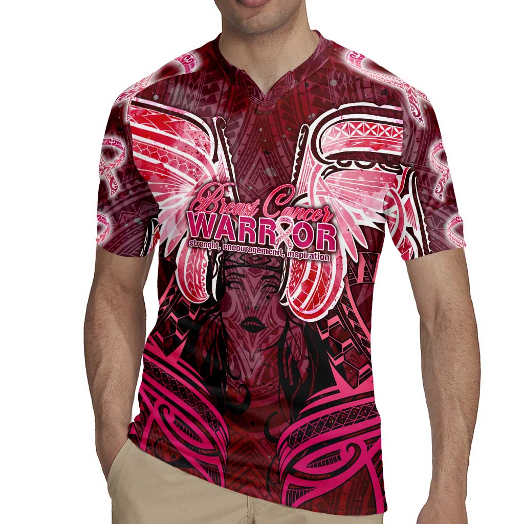 Breast Cancer Warrior Rugby Jersey Angel Wings Polynesian Pattern