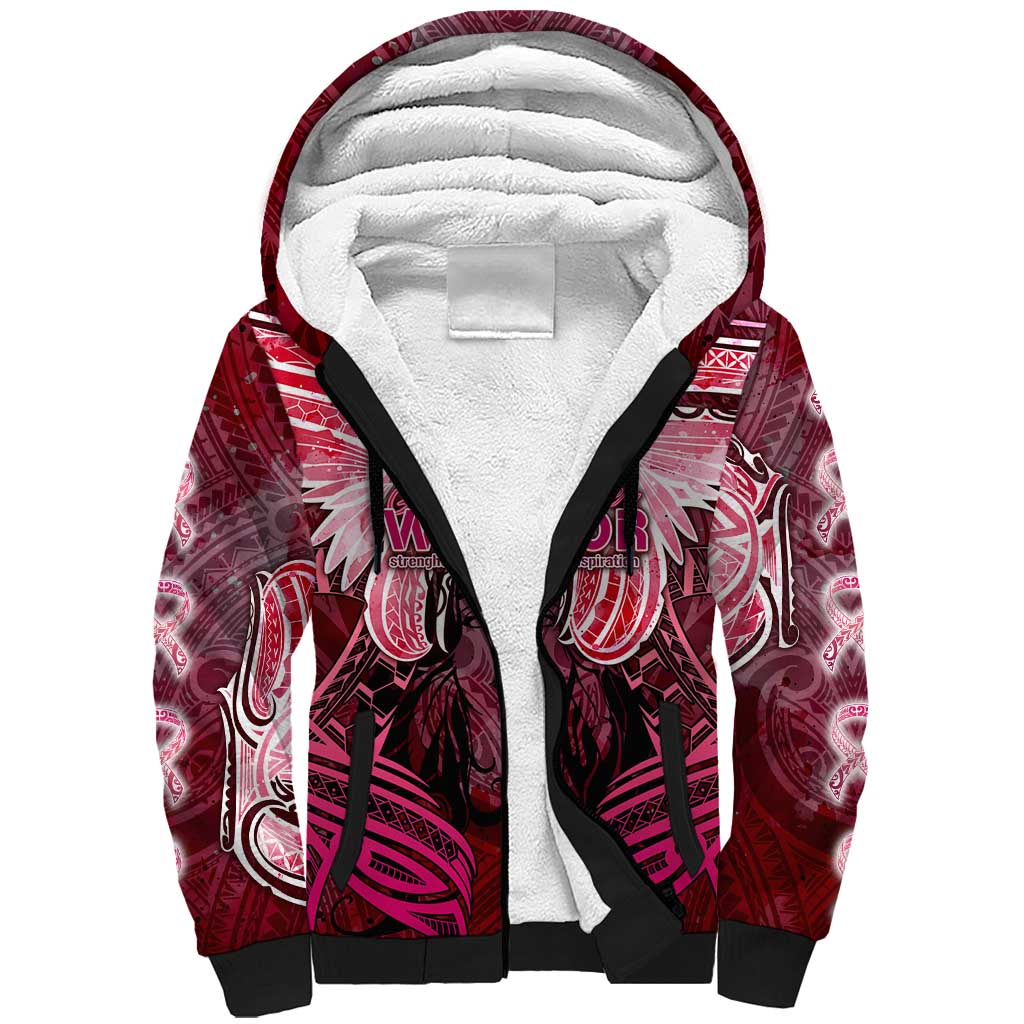 Breast Cancer Warrior Sherpa Hoodie Angel Wings Polynesian Pattern