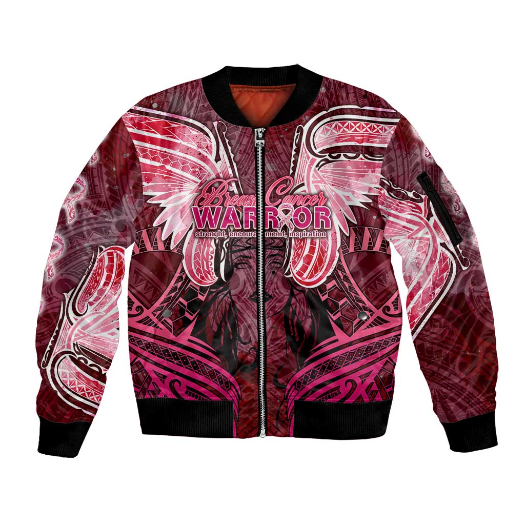 Breast Cancer Warrior Sleeve Zip Bomber Jacket Angel Wings Polynesian Pattern DT02 Unisex Pink - Polynesian Pride