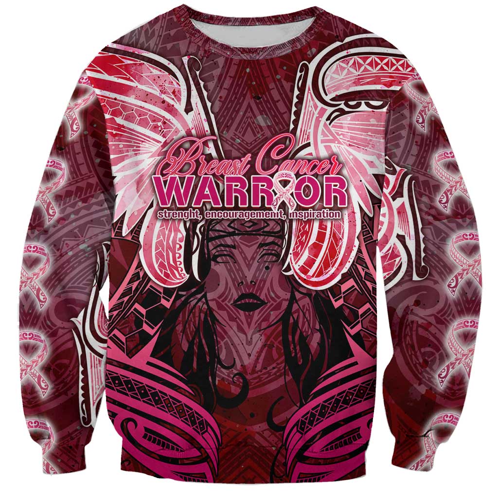 Breast Cancer Warrior Sweatshirt Angel Wings Polynesian Pattern