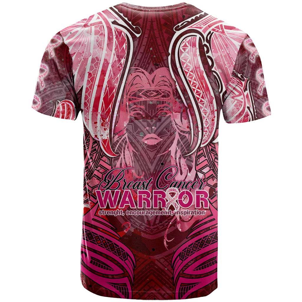 Breast Cancer Warrior T Shirt Angel Wings Polynesian Pattern