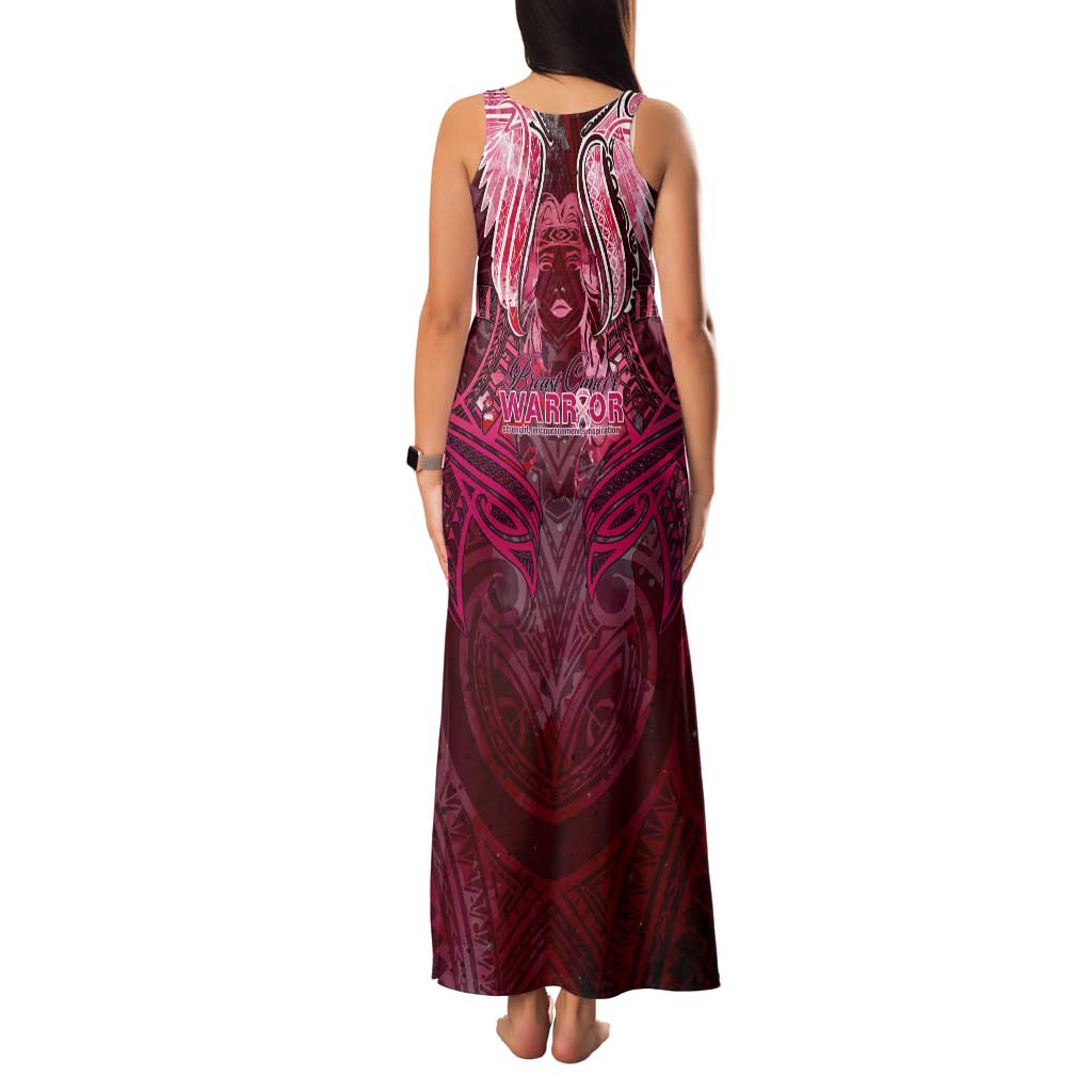 Breast Cancer Warrior Tank Maxi Dress Angel Wings Polynesian Pattern