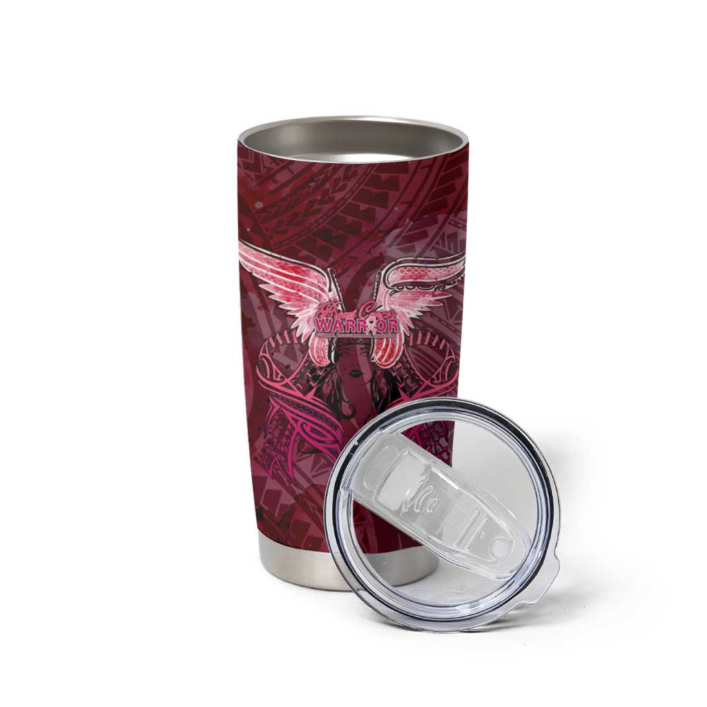 Breast Cancer Warrior Tumbler Cup Angel Wings Polynesian Pattern
