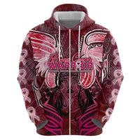 Breast Cancer Warrior Zip Hoodie Angel Wings Polynesian Pattern