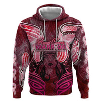 Breast Cancer Warrior Zip Hoodie Angel Wings Polynesian Pattern