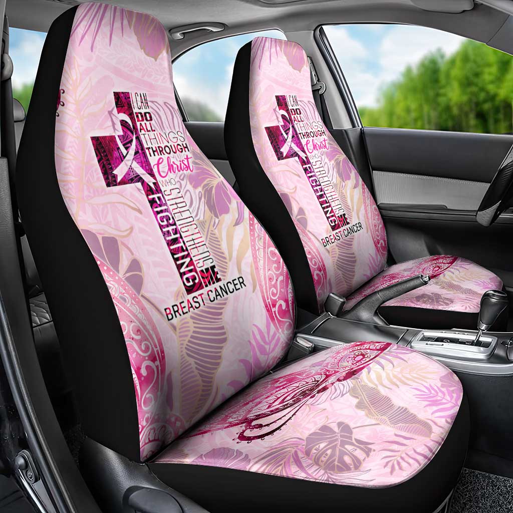 Breast Cancer Polynesian Car Seat Cover I Can Do All Things Through Christ DT02 - Polynesian Pride