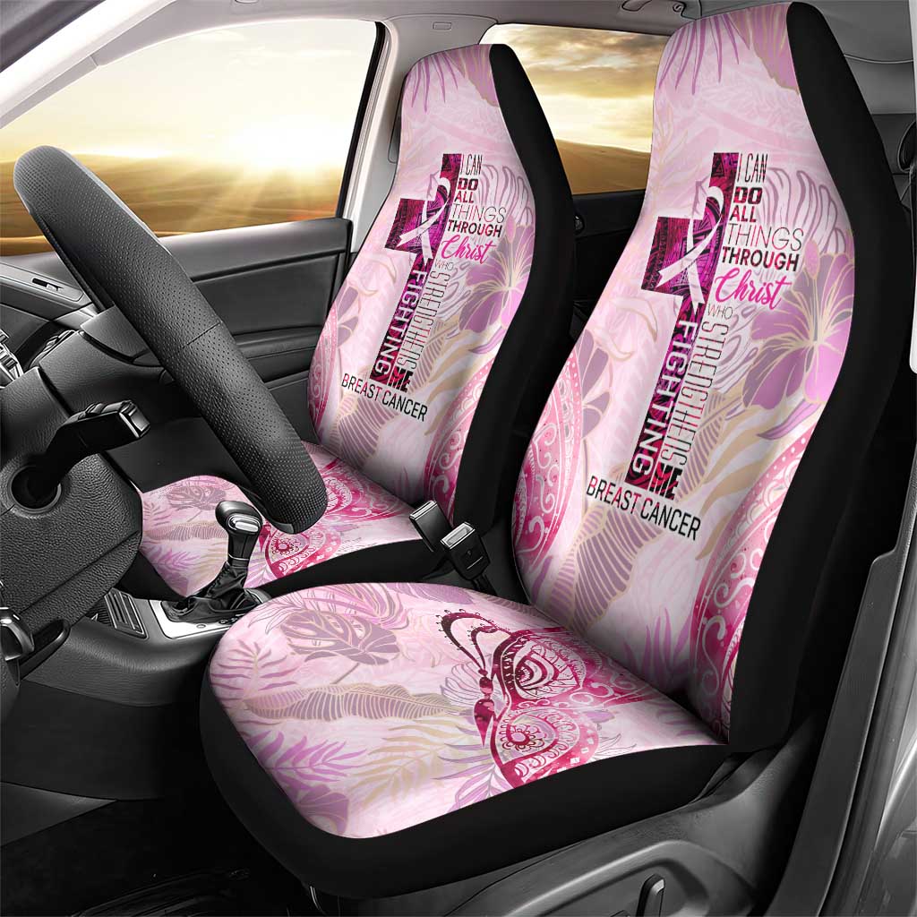 Breast Cancer Polynesian Car Seat Cover I Can Do All Things Through Christ DT02 - Polynesian Pride