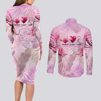 Breast Cancer Polynesian Couples Matching Long Sleeve Bodycon Dress and Long Sleeve Button Shirt I Can Do All Things Through Christ DT02 - Polynesian Pride