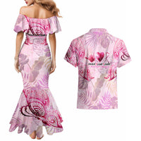 Breast Cancer Polynesian Couples Matching Mermaid Dress and Hawaiian Shirt I Can Do All Things Through Christ