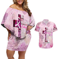 Breast Cancer Polynesian Couples Matching Off Shoulder Short Dress and Hawaiian Shirt I Can Do All Things Through Christ