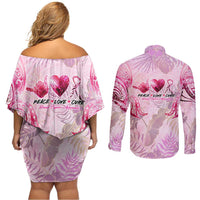 Breast Cancer Polynesian Couples Matching Off Shoulder Short Dress and Long Sleeve Button Shirt I Can Do All Things Through Christ DT02 - Polynesian Pride