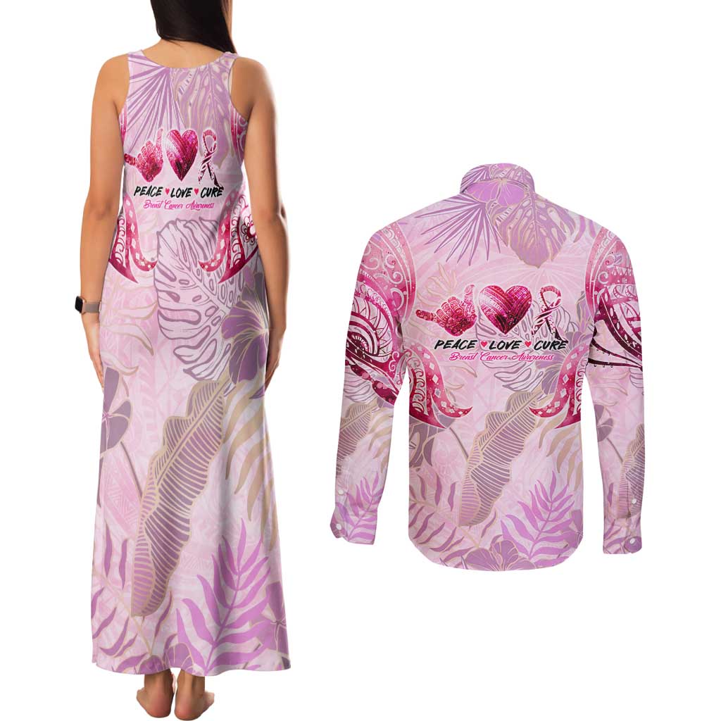 Breast Cancer Polynesian Couples Matching Tank Maxi Dress and Long Sleeve Button Shirt I Can Do All Things Through Christ DT02 - Polynesian Pride