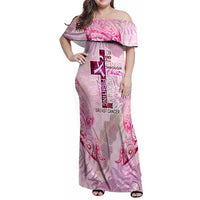 Breast Cancer Polynesian Family Matching Off Shoulder Maxi Dress and Hawaiian Shirt I Can Do All Things Through Christ